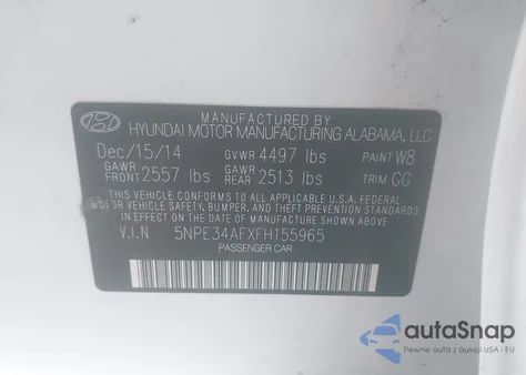 2015 Hyundai Sonata Limited z USA, uszkodzony, nr VIN 5NPE34AFXFH155965